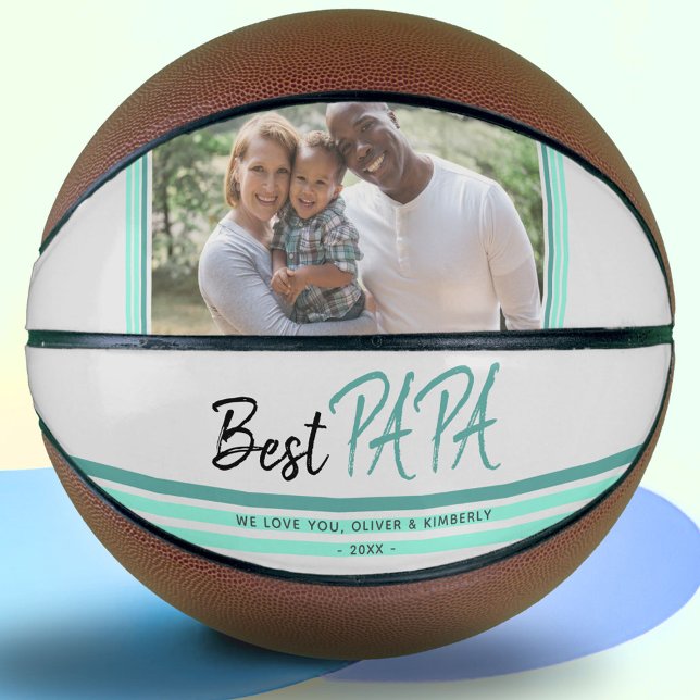 Best Papa Turquoise Modern Typografy Family Foto Basketball (Von Creator hochgeladen)