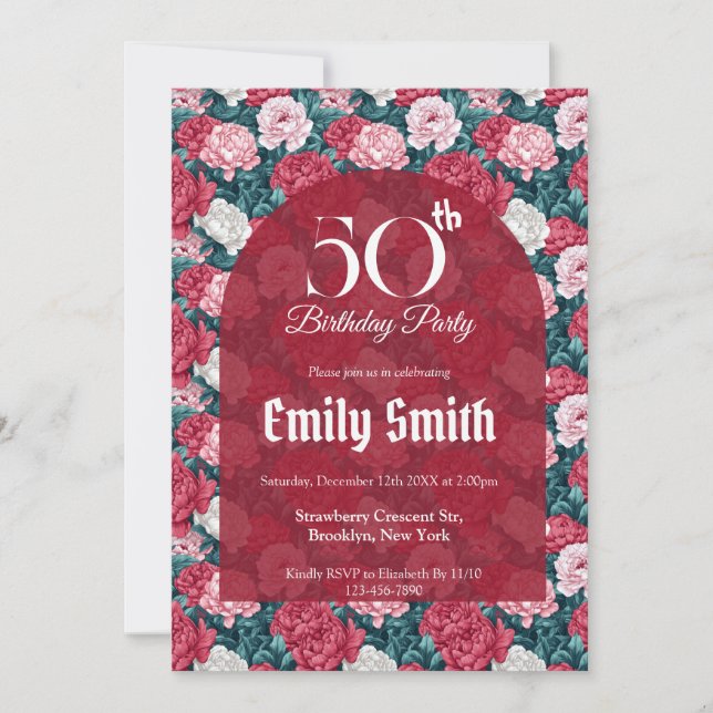 Best Peonies Flower 40Th Birthday Einladung (Vorderseite)