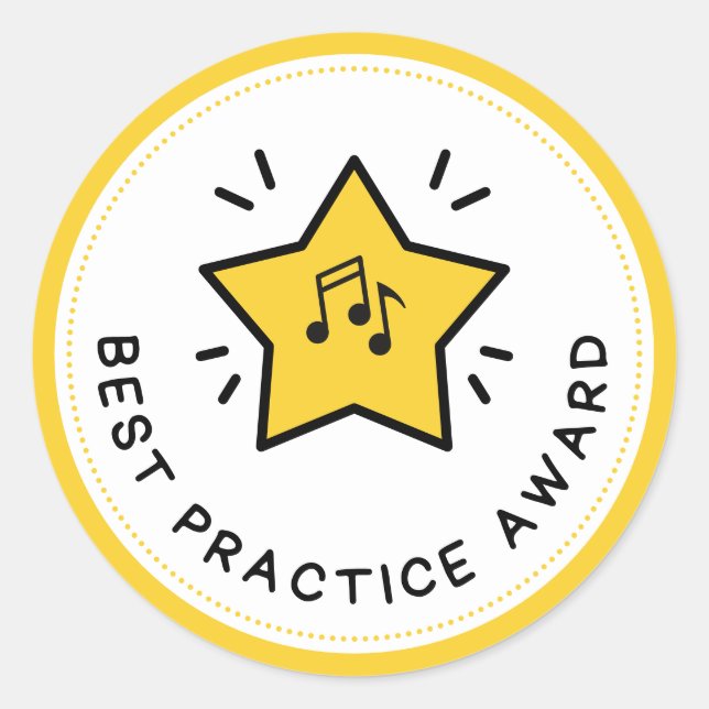 Best Practice Award Musiknoten Gelber Lehrer Runder Aufkleber (Vorderseite)