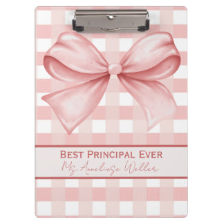 Best Principal Ever Personalized Gingham Bow Klemmbrett