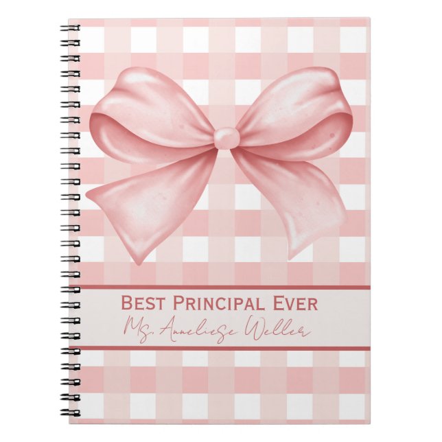 Best Principal Ever Personalized Gingham Bow Notizblock (Vorderseite)