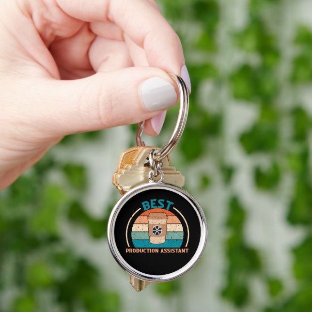 Best Production Assistant - Retro Style Round Schlüsselanhänger (Hand)
