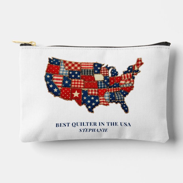 Best Quilter in the USA Personalized Patchwork Zubehörtasche (Vorderseite)