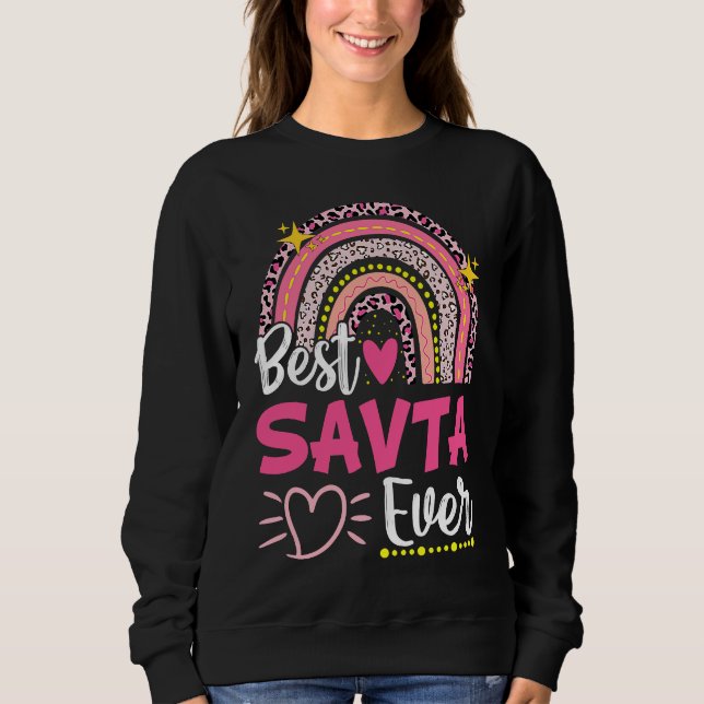 Best Savta Ever Leopard Rainbow New Grandma Mother Sweatshirt (Vorderseite)
