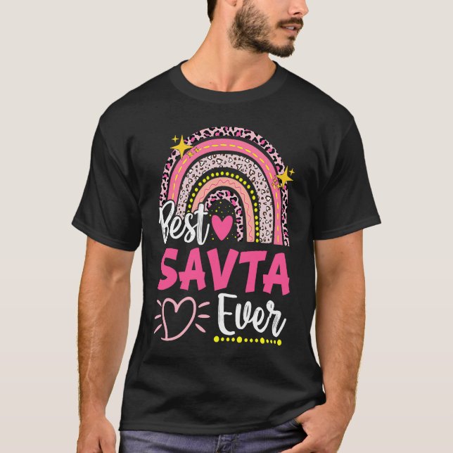 Best Savta Ever Leopard Rainbow New Grandma Mother T-Shirt (Vorderseite)