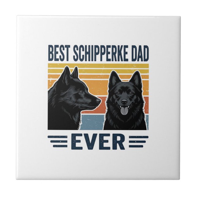 Best Schipperke Dad Ever Retro Dog Vector Design_1 Fliese (Vorderseite)