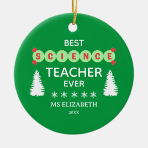 Best Science Teacher Typografy Christmas Green Keramik Ornament