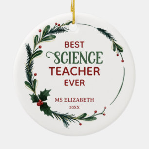 Best Science Teacher Typografy Christmas Wreath Keramik Ornament