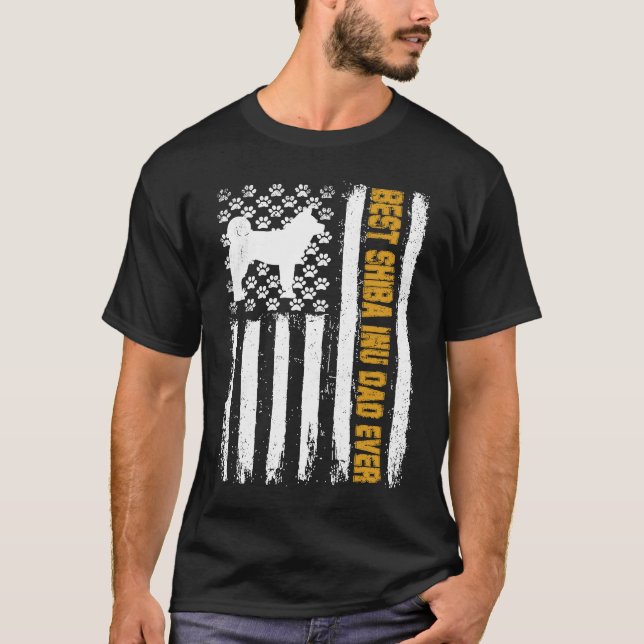 Best Shiba Inu Dog Dad Ever American Flag T-Shirt (Vorderseite)