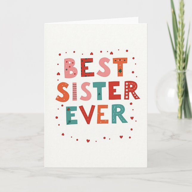 Best Sister Ever Hearts Dots Card Karte (Vorderseite)