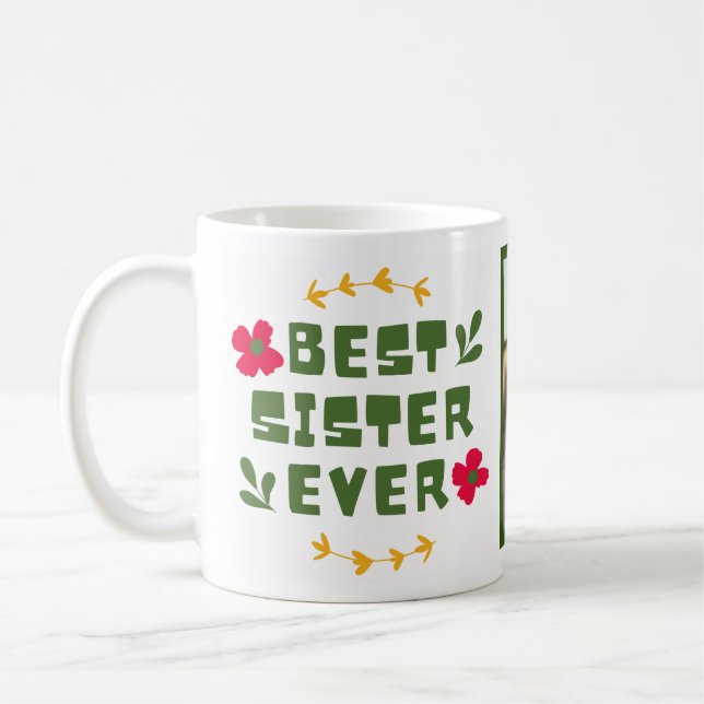 'Best Sister Ever'Yellow Green modern illustrativ Kaffeetasse (Links)