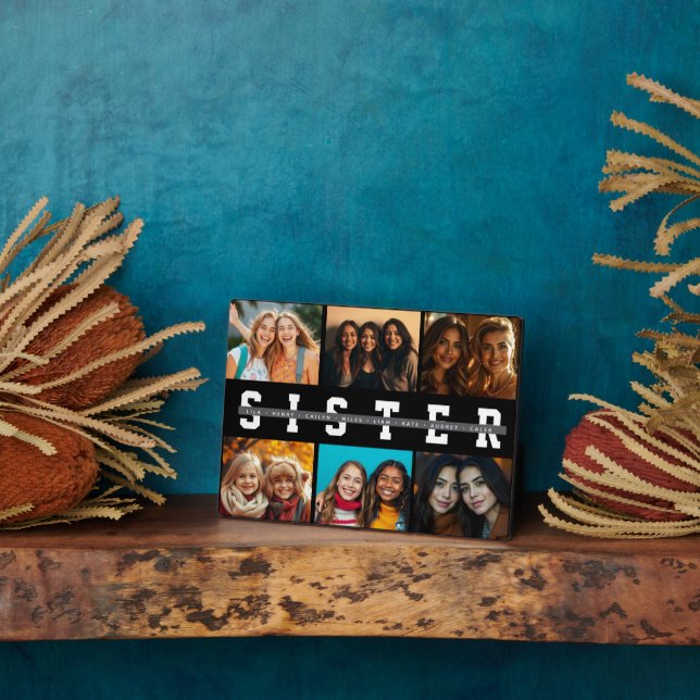 Best Sister Script Collage Foto & Names Fotoplatte (Seite)