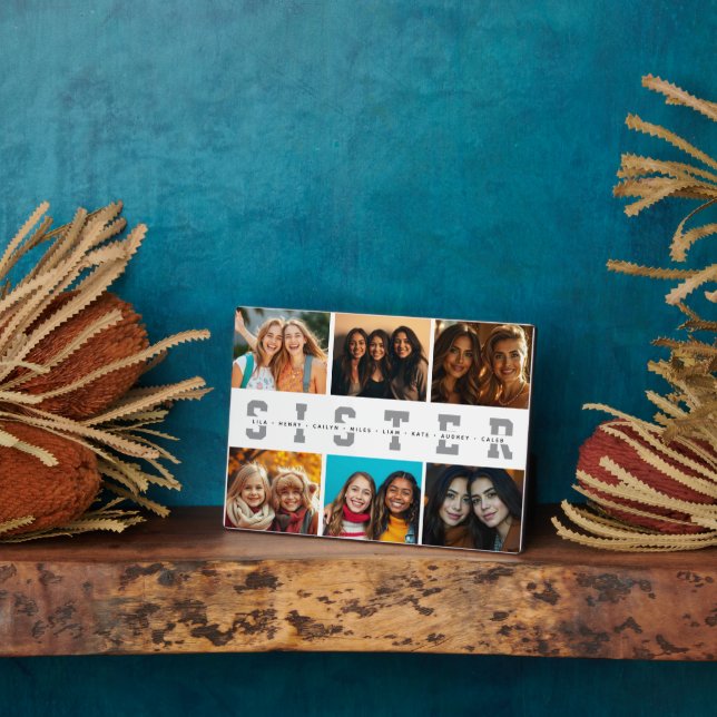 Best Sister Script Collage Foto & Names Fotoplatte (Seite)