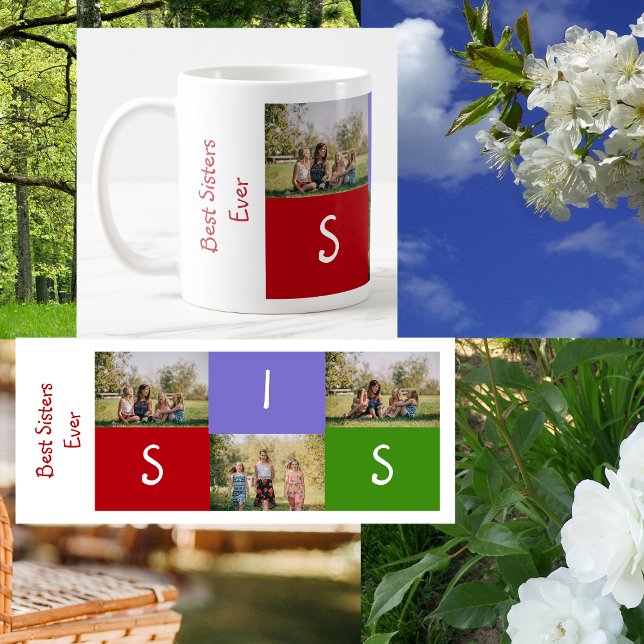 Best Sisters je SIS Liebe 3 Fotos Links Hand Kaffeetasse (Best Sisters Ever. Personalized mug with 3 photos. Elegant, modern, minimalist. SIS letters)