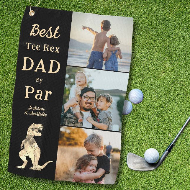 Best T-Shirt Rex Vater by Par 3 Foto Fantastisch Golfhandtuch (Best tee Rex dad by par 3 photo collage golf towel Kids photographs fathers golfing gift)