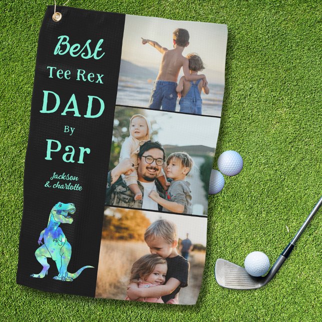 Best T-Shirt Rex Vater by Par 3 Foto Fantastisch Golfhandtuch (Best tee Rex dad by par 3 photo collage golf towel Dinosaur golfing joke for fathers)