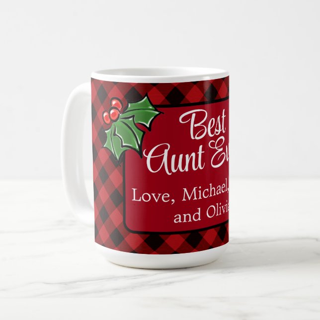 Best Tante ever Christmas classic Red Kariert Holl Kaffeetasse (Vorderseite Links)