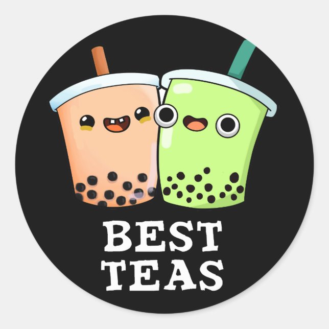 Best Tea Funny Besties Boba Tea Pun Dark BG Runder Aufkleber (Vorderseite)