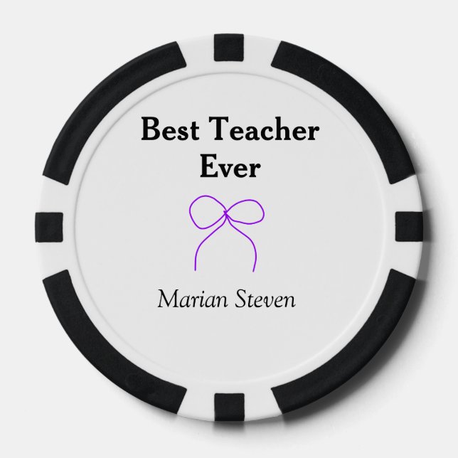 Best Teacher ever purple bow name appreciation gif Pokerchips (Vorderseite)
