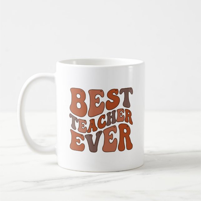 Best Teacher Ever – Retro Wavy Teacher Design Kaffeetasse (Links)