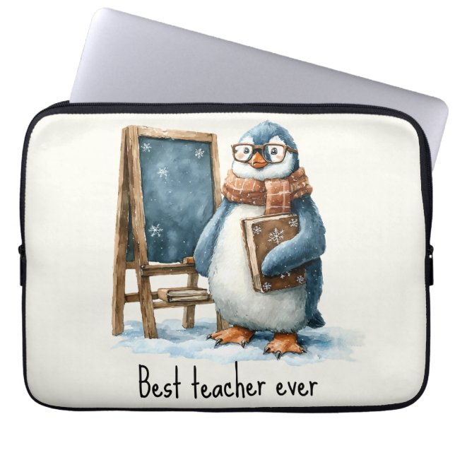 Best Teacher Ever Winter Penguin Design Laptopschutzhülle (Vorderseite)