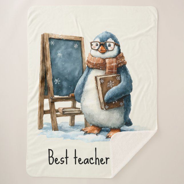 Best Teacher Ever Winter Penguin Design Sherpadecke (Vorderseite)