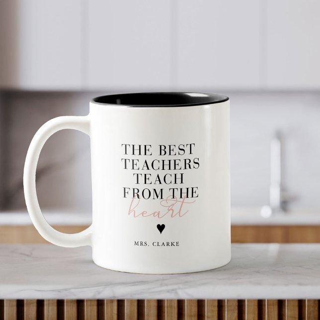 Best Teacher Heart Modernes Script Pink Teacher Ge Zweifarbige Tasse (Von Creator hochgeladen)