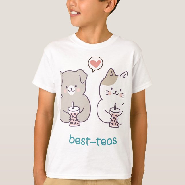 Best Teas Besties Best Friend Boba Bubble Tea Katz T-Shirt (Vorderseite)