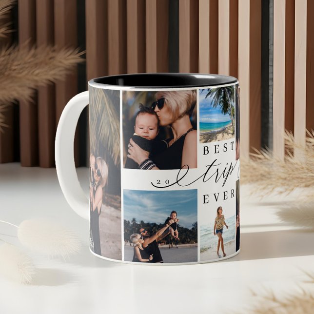 Best Trip Ever Family Vacation Fun 8 Photo Collage Zweifarbige Tasse (Best Trip Ever Family Vacation Fun 8 Photo Collage Two-Tone Coffee Mug)