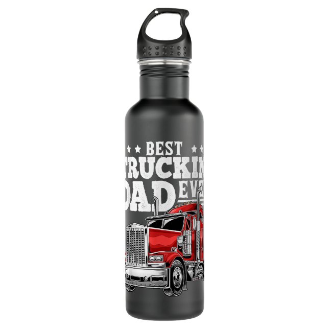 Best Truckin Dad Ever Big Rig Trucker Father's Day Edelstahlflasche (Vorderseite)