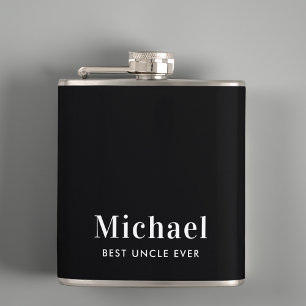 Best Uncle Ever Monogram Black Flachmann