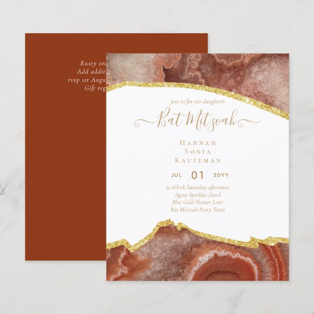Best Value Agate Glitzer BAT MITZVAH Einladungen (Vorne/Hinten)