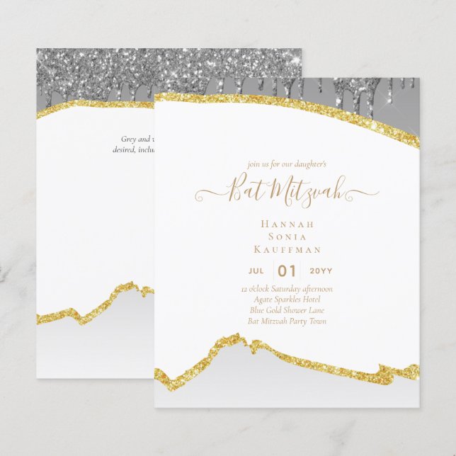 Best Value Agate Glitzer BAT MITZVAH Einladungen (Vorne/Hinten)