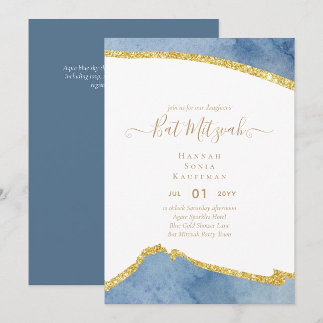 Best Value Agate Glitzer BAT MITZVAH Einladungen (Vorne/Hinten)
