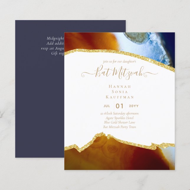 Best Value Agate Glitzer BAT MITZVAH Einladungen (Vorne/Hinten)