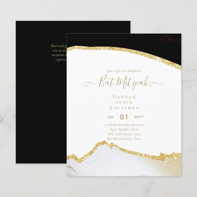 Best Value Agate Glitzer BAT MITZVAH Einladungen (Vorne/Hinten)
