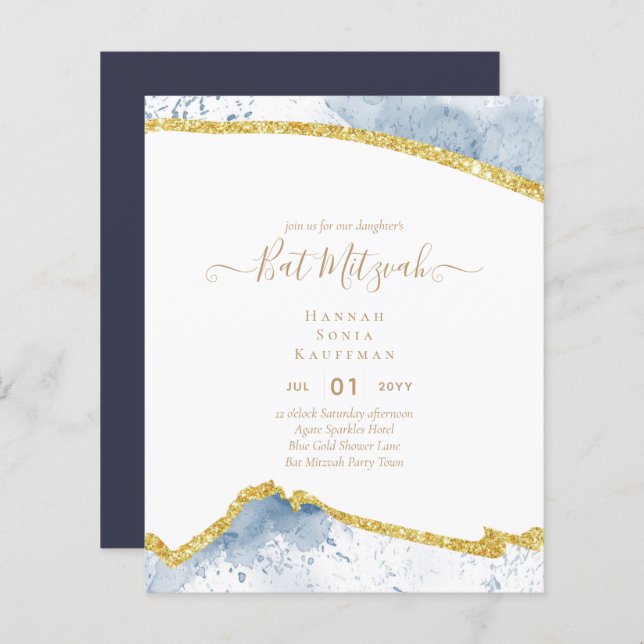 Best Value Agate Glitzer BAT MITZVAH Einladungen (Vorne/Hinten)