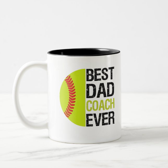 Best Vater Coach Ever Funny Vathday Softball Vater Zweifarbige Tasse (Links)