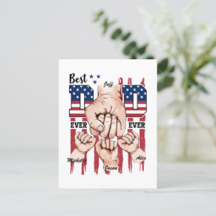 Best Vater Ever - Fist Bump USA Flag - 3 Kids Postkarte