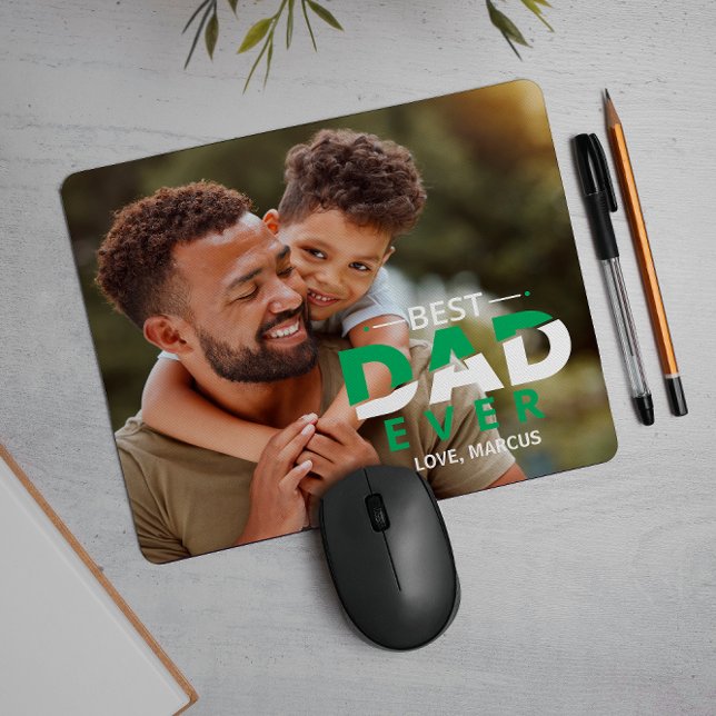 BEST VATER JE CUSTOM FOTO UND NAME GREEN WHITE MOUSEPAD (Von Creator hochgeladen)