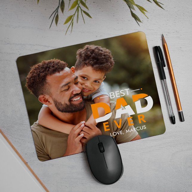 BEST VATER JE CUSTOM FOTO UND NAME ORANGE WHITE MOUSEPAD (Von Creator hochgeladen)