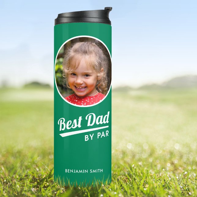 Best Vater Par Custom Kid's Foto Golf Green Thermosbecher (Von Creator hochgeladen)