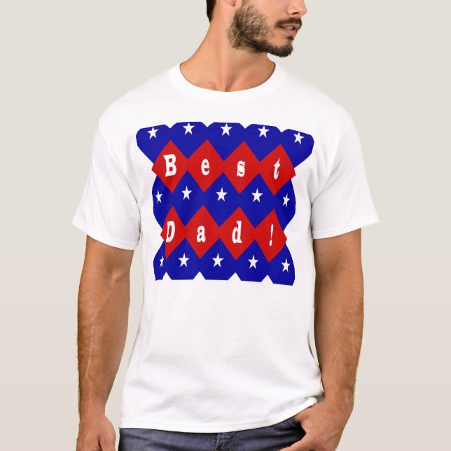 Best Vater Stars & Diamonds Typografy Red & Blue T-Shirt (Vorderseite)