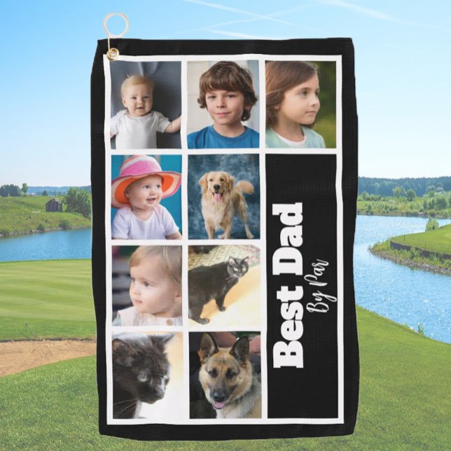 Best Vater Template 9 Familienfoto Collage Black Golfhandtuch (Von Creator hochgeladen)