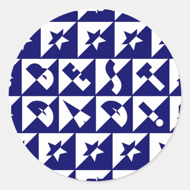 Best Vater Wild Text Pattern & Stars Blau & Weiß Runder Aufkleber (Vorderseite)