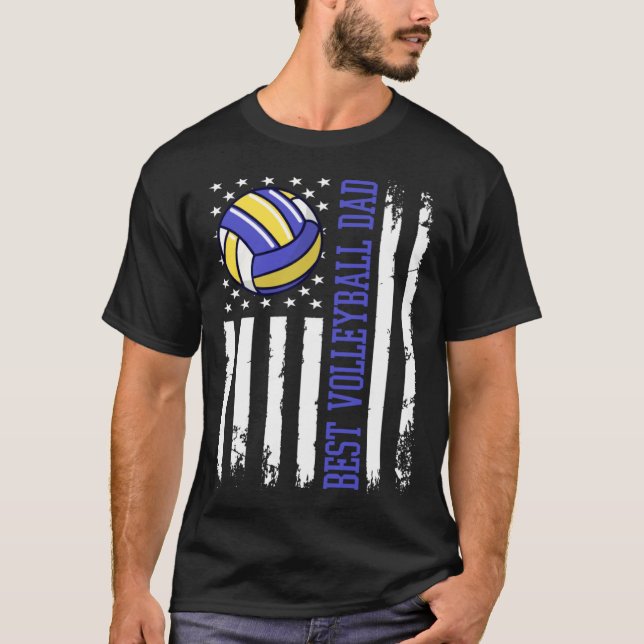 Best Volleyball Dad Volleyball Daddy US Flag T-Shirt (Vorderseite)