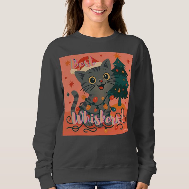 Best Whiskers! Funny Santa Cat Sweatshirt (Vorderseite)