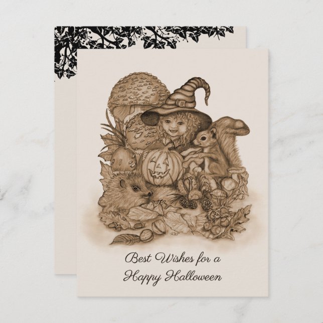 Best Wishes for a Happy Halloween RSVP Karte (Vorne/Hinten)