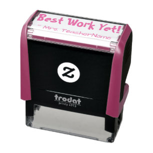 "Best Work yet!" + Name des Lehrers Rubber Briefma Permastempel