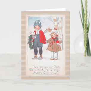 Best wünscht Christmas Children Boy Girl Vintag Feiertagskarte